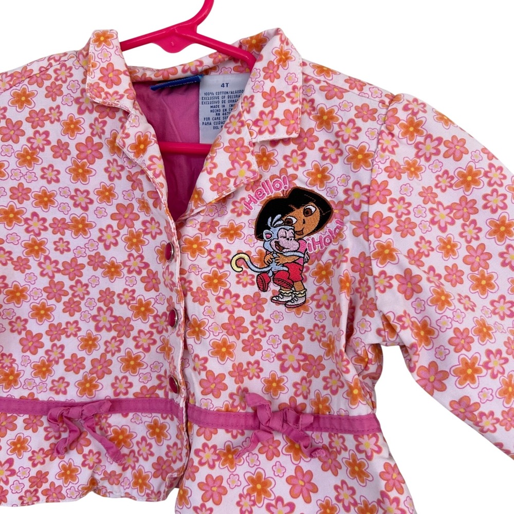 00s Y2K Dora The Explorer 4T Pink Floral Jacket Blazer Button Up Kid Core Rero - Picture 9 of 10